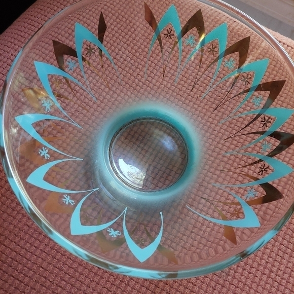 Vintage* 60s Atomic Age Turquoise & Gold Glass Chip Bowl - Picture 3 of 10